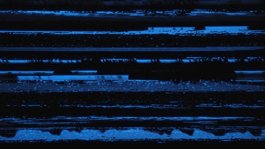 Looping glowing blue tape glitches overlay. This overlay can be used in Screen Blending Mode to remove black background.