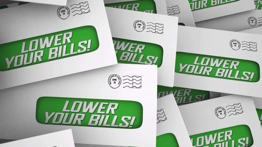 Lower Your Bills Cut Costs Reduce Payments Envelopes 3d Animation Royalty-Free Stock Footage #1084716655