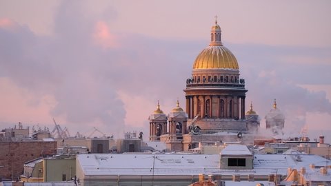St. Isaac's Cathedral in St. Petersburg. Winter landscape from the roof