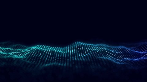 Abstract technology wave of particles. Big data visualization. Dark background with motion dots and lines. Artificial intelligence. 3d rendering. : vidéo de stock