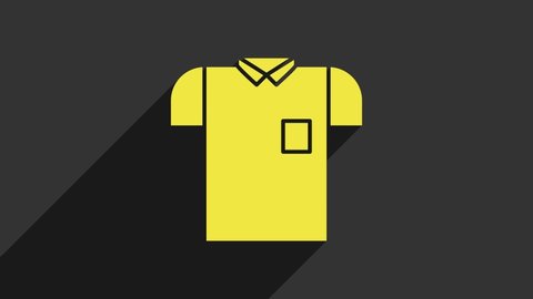 Yellow Polo shirt icon isolated on grey background. 4K Video motion graphic animation.