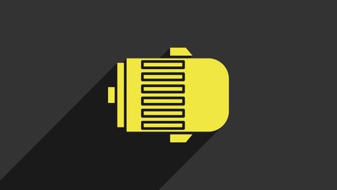 Yellow Electric engine icon isolated on grey background. Car alternator. 4K Video motion graphic animation.