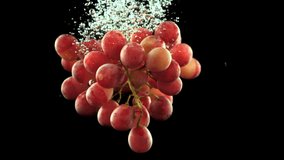 A sprig of ripe grapes falls under the water with air bubbles. On a black background. Filmed is slow motion 1000 frames per second.  - Powered by Shutterstock - Get 15% off with code: PIKWIZARD15