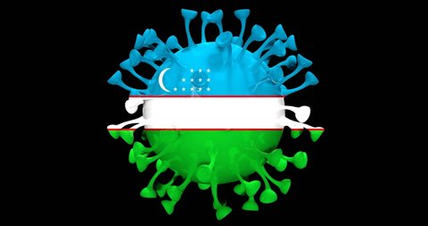 Flag of Uzbekistan on Seamless looping 3D animation of the covid-19 Corona Virus 4K UHD 60FPS