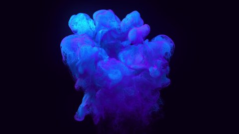 3d blue ink inject in water on black background with luma matte as alpha channel. Particle ink. Ink effect with massive ink plume. Puffs of paint underwater for effects or bright bg or composition