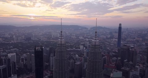 Kuala Lumpur, Malaysia - Jan 12, 2021 - The PETRONAS Twin Towers at sunrise