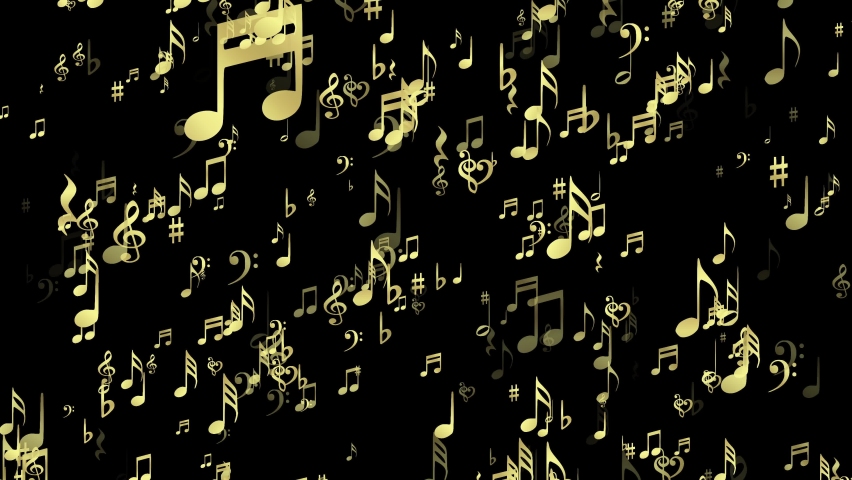 Floating golden music notes. Isolated exploding icons. Animation. Black background. 4k overlay. 59,94 fps Royalty-Free Stock Footage #1084758724