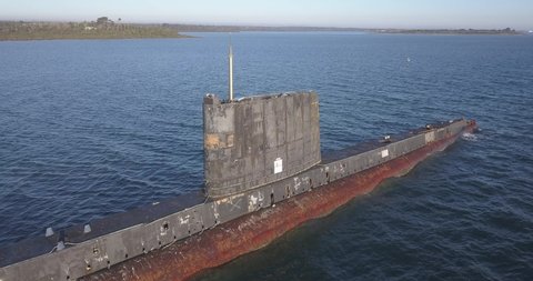 Crib Point, VIC, Australia - 2-Nov-2021 - The decommissioned HMAS Otama submarine which almost sank in the last storm. Parks Victoria is planning to take control and scrap the submarine.