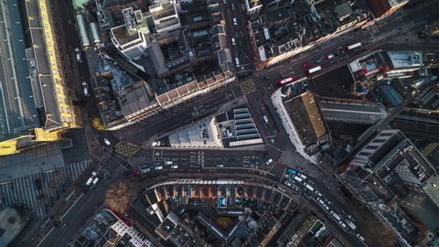 London, Great Britain - circa 2021 - Top Down, Overhead, Establishing Aerial View Shot of London UK, United Kingdom, borough council estates