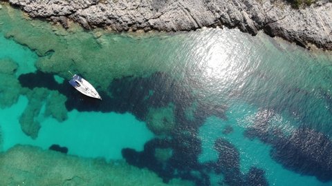 Korcula island in Croatia. Paradise cove with white boats - Rasohatica bay of Korcula island.