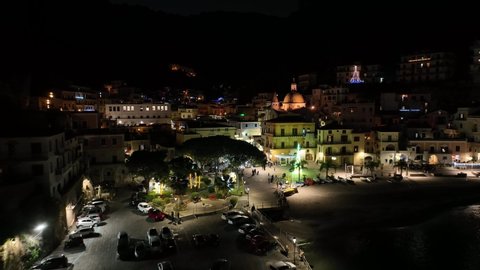 Cetara, a seaside village on the Amalfi Coast, famous for anchovy fishing.
Night aerial view of the famous tourist resort of the Amalfi Coast.