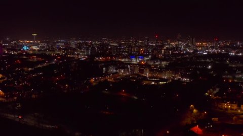 Liverpool city centre at night aerial view