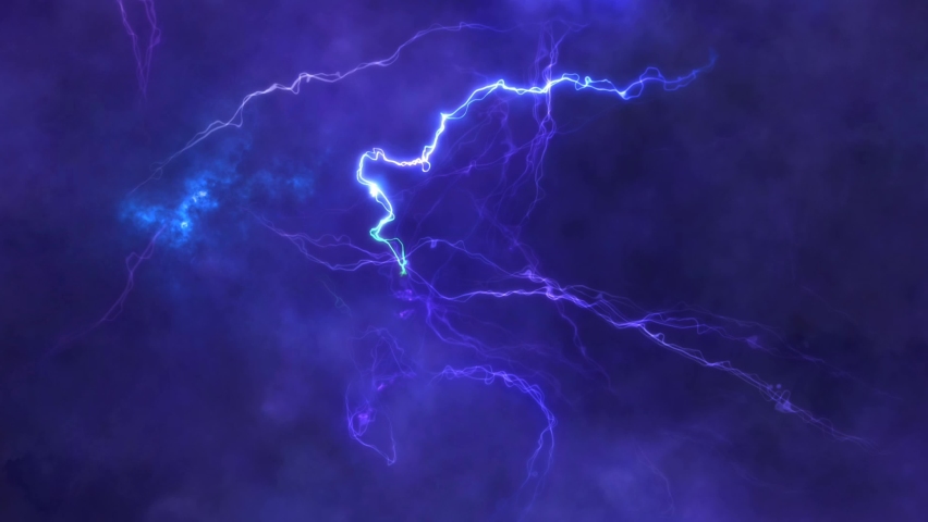 Purple and Blue Lightning Streaks Cloudy Atmosphere 4K Loop features rolling clouds with multicolored lightning streaks continuously firing in a loop. Royalty-Free Stock Footage #1084775446