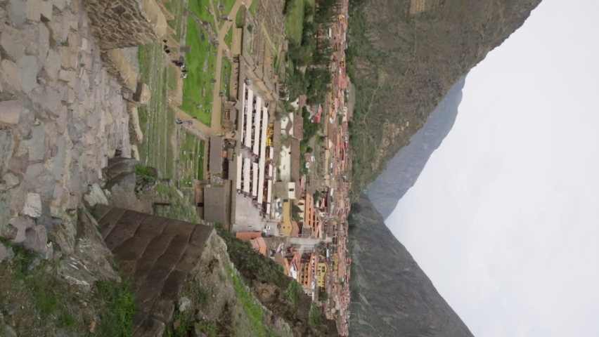 Ollantaytambo, a fortress and city of Incas in Cusco Peru. Ancient building in Sacred Valley in Peruvian Andes.