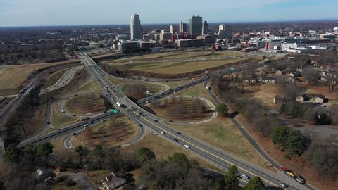 Winston-Salem North Carolina Aerial of highway and city