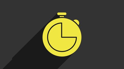 Yellow Kitchen timer icon isolated on grey background. Cooking utensil. 4K Video motion graphic animation.