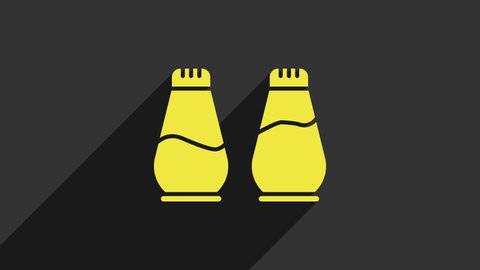 Yellow Salt and pepper icon isolated on grey background. Cooking spices. 4K Video motion graphic animation.