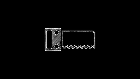White line Hand saw icon isolated on black background. 4K Video motion graphic animation .