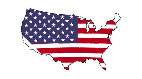 United States of America Map Outline Country Border on white background.  Appearance  national flag of USA.  National flag shaped map  United States. Footage. MP4. Six seconds.