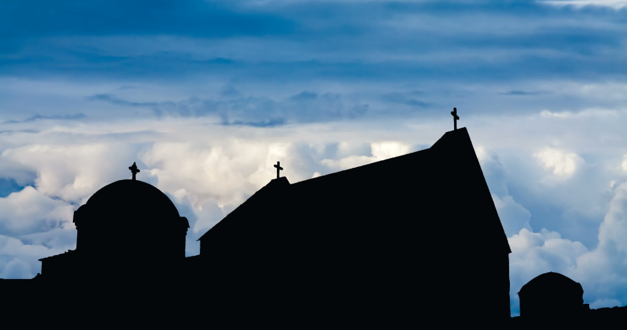Serbia Manastir Studenica rapidly moving clouds