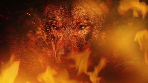 Wolf Growling In Raging Fire