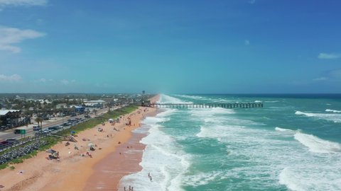 4K drone aerial shot of Flagler Beach and pier, Florida, United States of America