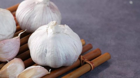 close up pf garlic on black background,