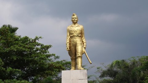 Kediri, East Java Indonesia - February 10th, 2021: Monument of Mayor Bismo on Kediri town square, Mayor Bismo is one Indonesian hero from Kediri, East Java