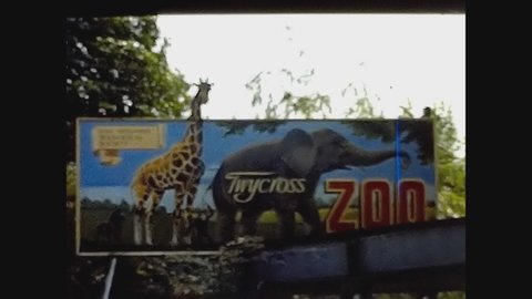 TWYCROSS, UNITED KINGDOM MAY 1960: Entrance sign of Twycross Zoo in 60's