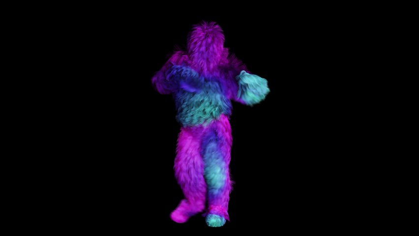 3D animation of a character in a colorful fursuit dancing. Loops perfectly and has a luma matte for compositing over any background. | Shutterstock HD Video #1084807759