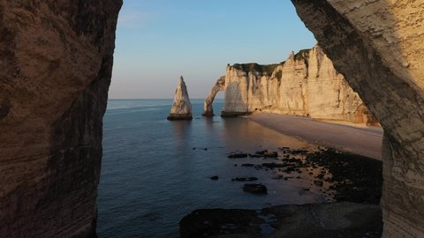 Aerial view by drone of Etretat, Normandy, France