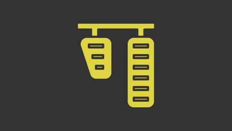 Yellow Car gas and brake pedals icon isolated on grey background. 4K Video motion graphic animation.