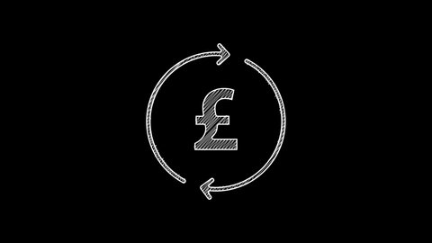 White line Coin money with pound sterling symbol icon isolated on black background. Banking currency sign. Cash symbol. 4K Video motion graphic animation .