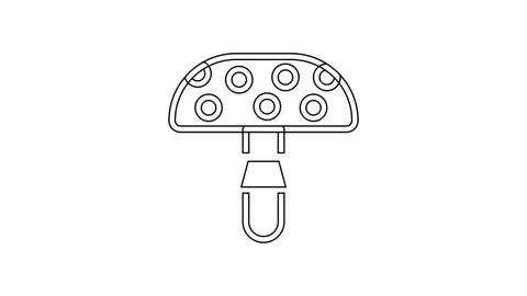 Black line Amanita muscaria or fly agaric hallucinogenic toadstool mushroom icon isolated on white background. Spotted poisonous mushroom. 4K Video motion graphic animation.