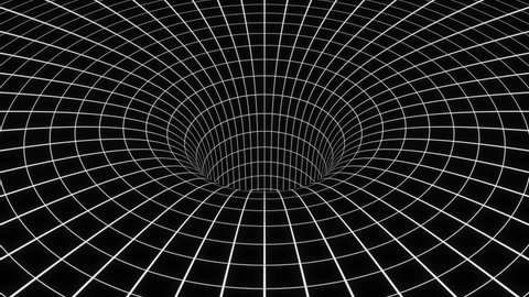 Wired gravity Bent Spacetime hole. Warped Grid Wormhole Funnel Dimensional Relativity motion graphics 3d animation. 4K Seamless Loop Animation Background