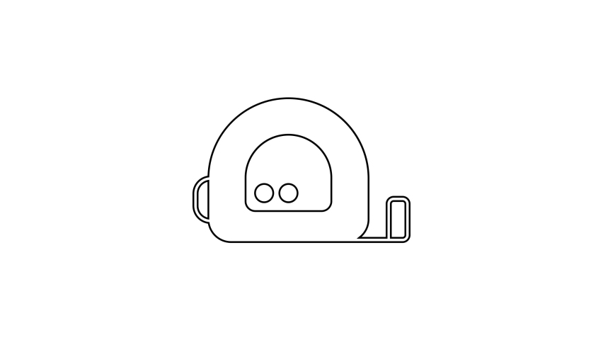 Black line Roulette construction icon isolated on white background. Tape measure symbol. 4K Video motion graphic animation.