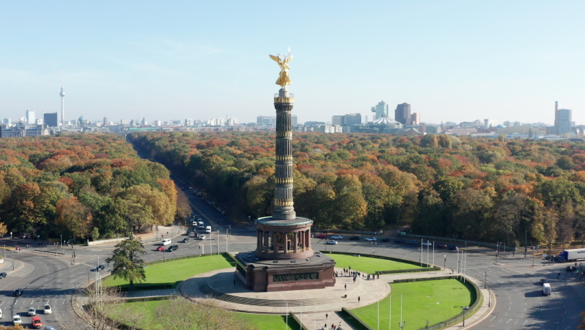 Victory column in Berlin at the heart of Tiergarten Park, also called "Goldelse" Royalty-Free Stock Footage #1084840795