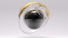 3d render of abstract art 3d video animation with flying surreal glossy silver ball or sphere with liquid yellow gold and water with foam around in mix motion process on light grey background  - Powered by Shutterstock - Get 15% off with code: PIKWIZARD15