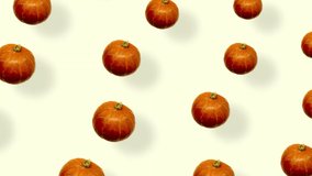 Colorful pattern of fresh orange pumpkins. Seamless pattern with pumpkin. Pop art design. Realistic animation. 4K video motion