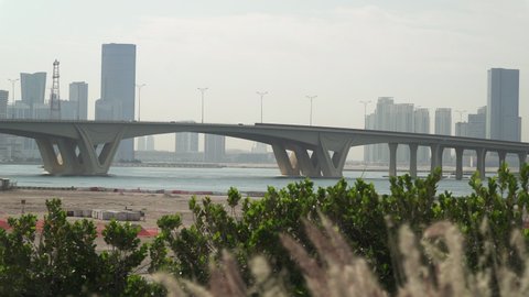 The Sheikh Khalifa Bridge connecting Saadiyat Island and downtown Abu Dhabi, UAE