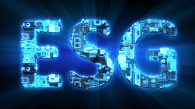 ESG lighting blue digital cyber text, isolated - loop video