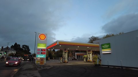 LONDON, UK - 2022: Shell petrol station with Little Waitrose store