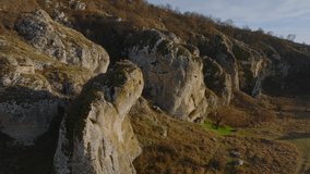 mountain landscape with some of the oldest limestone rock formations in Europe in Dobrogea Gorges, Cheile Dobrogei, Romania