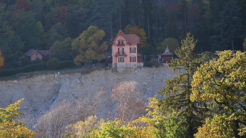 Saint-Martin-Vésubie, France - October 25th 2021: a landslide in the north of Nice.