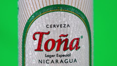 Toronto, Canada - January 2, 2022: Nicaraguan Tona beer label in can. The product has been introduced to Canada recently
