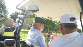 Group of Asian people businessman and senior CEO enjoy outdoor activity lifestyle sport golfing together at golf country club. Healthy men golfer driving golf cart on golf course in summer sunny day - Powered by Shutterstock - Get 15% off with code: PIKWIZARD15