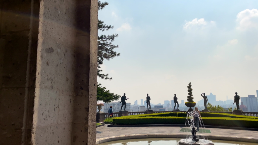 View of fountain inside Castillo de Chapultepec