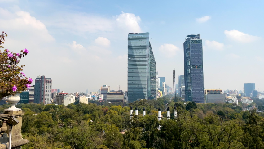 View of Chapultepec forest and paseo de la reforma in mexico city