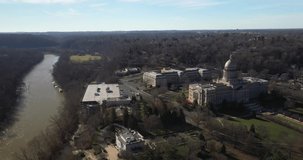 Kentucky State Capitol building in Frankfort drone video moving sideways.