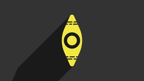 Yellow Kayak and paddle icon isolated on grey background. Kayak and canoe for fishing and tourism. Outdoor activities. 4K Video motion graphic animation.